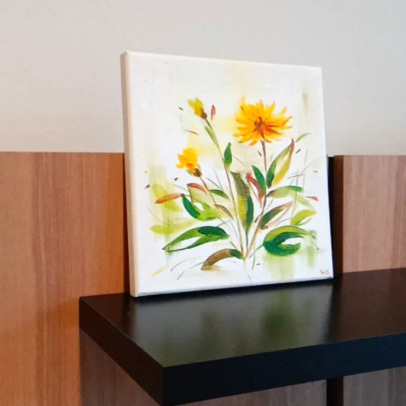 Original painting Yellow Dandelion Flower Floral Artwork - Picture 3 of 7